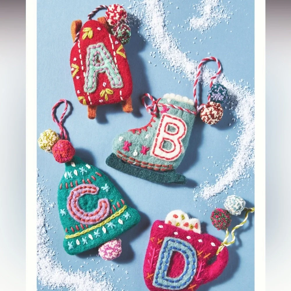 Anthropologie Snowy Day Monogram Christmas Ornament Letter C